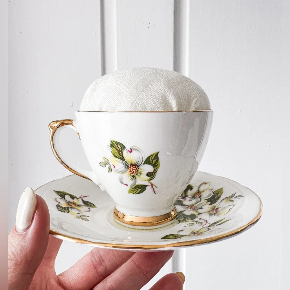 Repurposed Handmade Vintage Tea Cup Pincushion - Picture 6 of 9